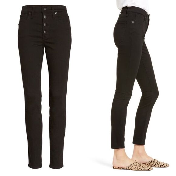 Madewell 9" Mid-Rise Button Front High Waist‎ Skinny Jeans M3088 Black Size 28 - Picture 2 of 8